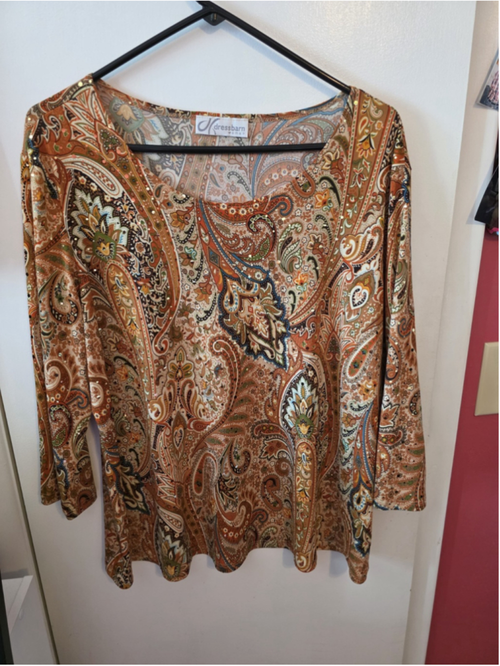 Dressbarn Fancy Paisley Shimmery Blouse with sequins Size 2X